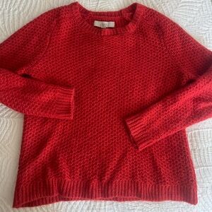 LOFT Textured Red Crew Neck Sweater